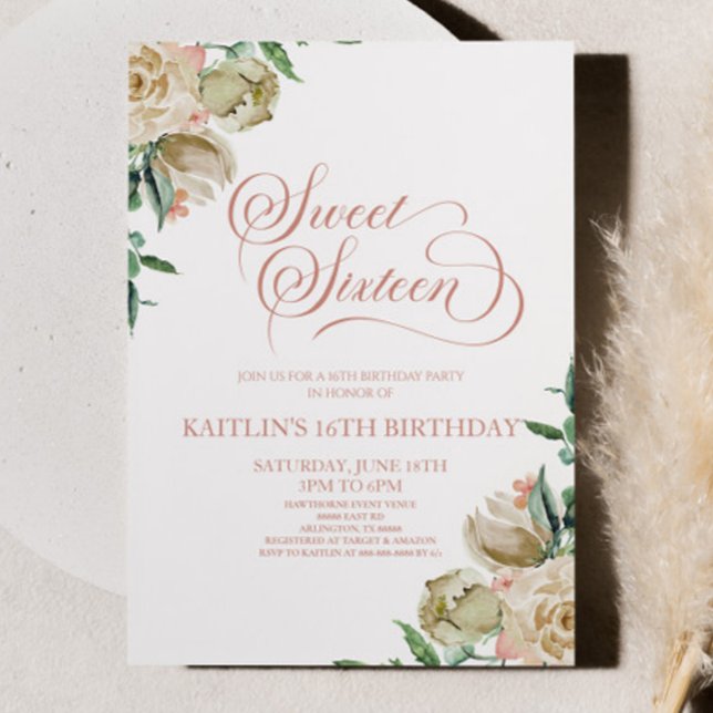 Invitation Sweet sixteen rose blanc 16e fête d'anniversaire (Créateur téléchargé)