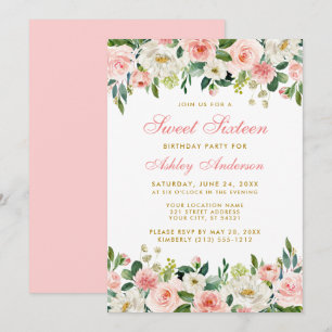 Invitation Sweet sixteen Rose Blush Or Floral