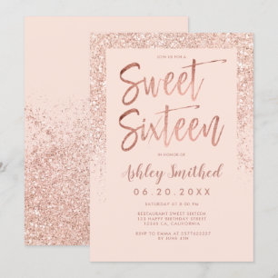 Invitation sweet sixteen rose brillant de parties scintillant