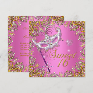 Invitation Sweet sixteen rose doux 16 Masquerade Or
