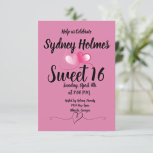 Invitation Sweet sixteen rose Fille Coeurs d'invitation