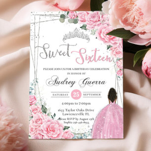 Invitation Sweet sixteen Rose Floral Brown Princesse Annivers