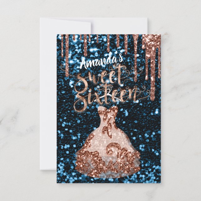 Invitation Sweet sixteen Rose Floral robe Parties scintillant (Dos)