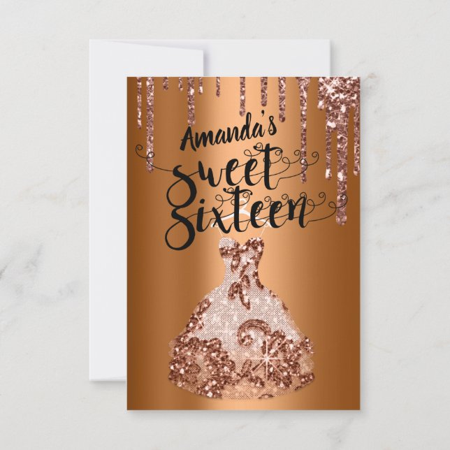 Invitation Sweet sixteen Rose Floral Robe Parties scintillant (Dos)