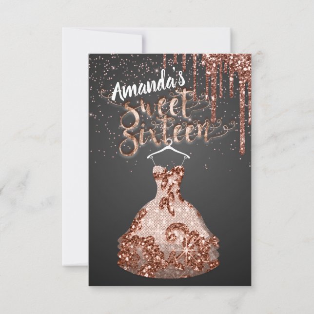 Invitation Sweet sixteen Rose robe Floral Princess Drift Grey (Dos)