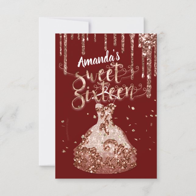 Invitation Sweet sixteen Rose robe Parties scintillant Drift  (Dos)