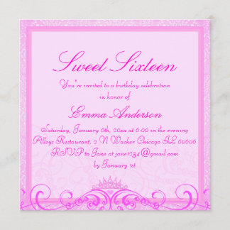 Invitation Sweet sixteen rose Tiara