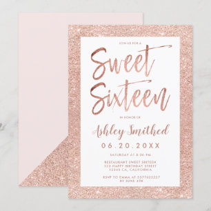 Invitation sweet sixteen rose vif à parties scintillant d'or