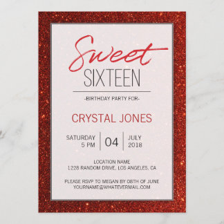 Invitation Sweet sixteen rouge étincelant
