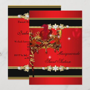 Invitation Sweet sixteen rouge or Sweet 16 Masquerade 2