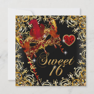 Invitation Sweet sixteen rouge Sweet 16 Masquerade Or