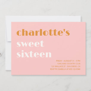 Invitation Sweet sixteen saumon simple typographique gras