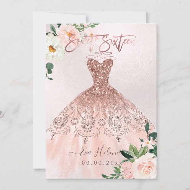 Invitation Sweet sixteen, Sparkle Gown, Faux Rose Gold (Devant)