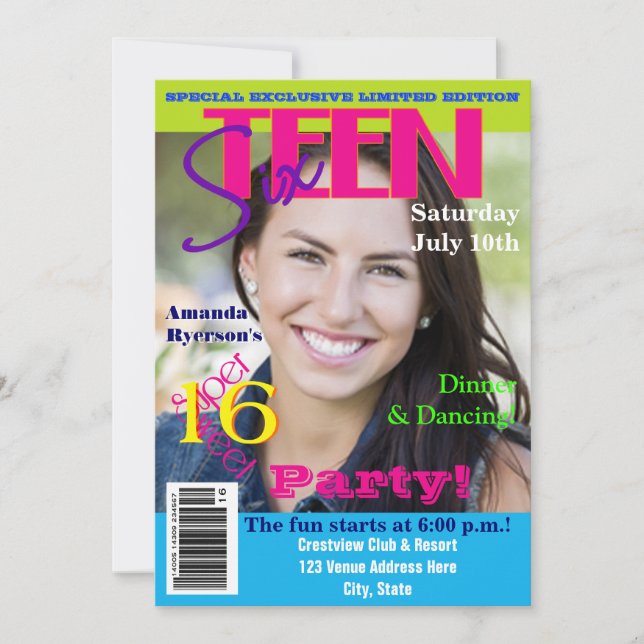 Invitation Sweet sixteen| Style de couverture du magazine| Ph (Devant)