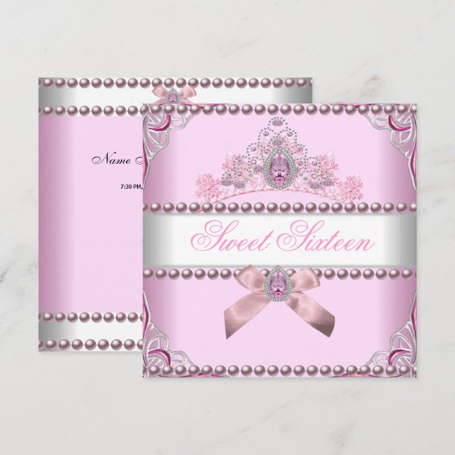 Invitation Sweet sixteen Sweet 16 Bijou blanc rose argent (Devant / Derrière)