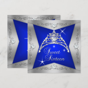 Invitation Sweet sixteen Sweet 16 Blue Silver Tiara