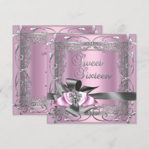 Invitation Sweet sixteen Sweet 16 Bow gris argenté rose clair