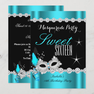 Invitation Sweet sixteen Sweet 16 Mascarade Masque Turquoise 