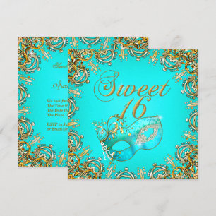 Invitation Sweet sixteen Sweet 16 Masquerade Or Turquoise