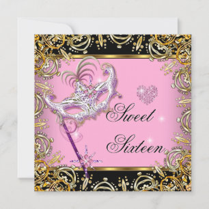 Invitation Sweet sixteen Sweet 16 Masquerade Rose Or Noir