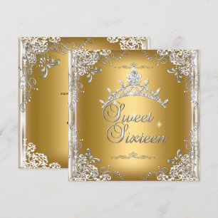 Invitation Sweet sixteen Sweet 16 Or Blanc Argent Tiara