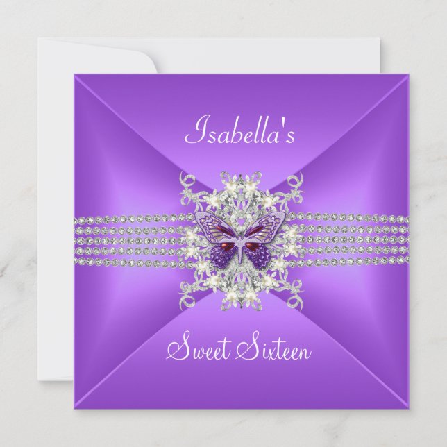 Invitation Sweet sixteen Sweet 16 papillon Lilac Pearl (Devant)