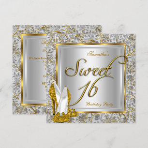 Invitation Sweet sixteen Sweet 16 Party Gold Silver Blanc