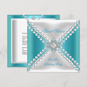 Invitation Sweet sixteen Sweet 16 Party Turquoise Bleu blanc