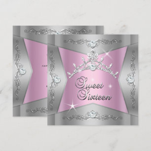 Invitation Sweet sixteen Sweet 16 Pink Silver Tiara