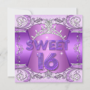 Invitation Sweet sixteen Sweet 16 pourpre Silver Tiara