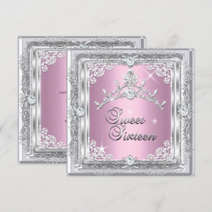 Invitation Sweet sixteen Sweet 16 Rose Silver Diamond Tiara