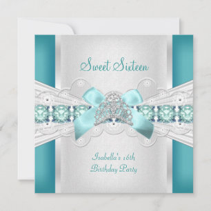 Invitation Sweet sixteen Sweet 16 Tiara Bleu Turquoise