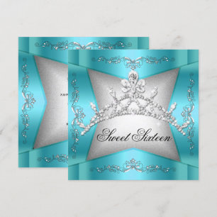 Invitation Sweet sixteen Sweet 16 Turquoise Blue Silver Tiara