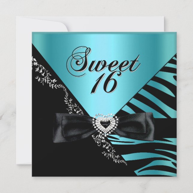 Invitation Sweet sixteen Sweet 16 Zebra Blue Black (Devant)