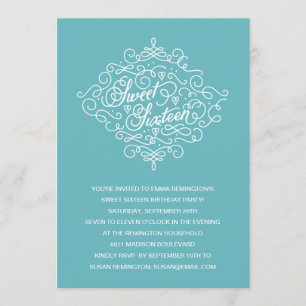 Invitation Sweet sixteen Turquoise Flourdissant fête d'annive