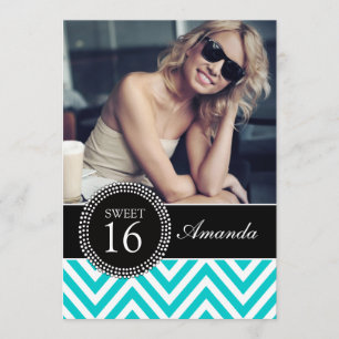INVITATION SWEET SIXTEEN TURQUOISE ZIG ZAG CHEVRON MOTIF
