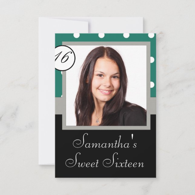 Invitation Sweet sixteen vert de polkadot (Devant)