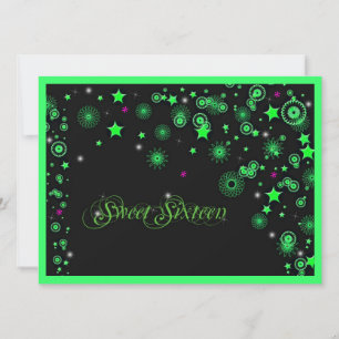 Invitation Sweet Sixteen Vert Néon