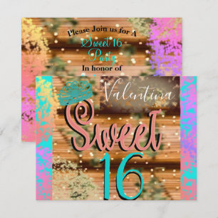 Invitation Sweet sixteen Vintage Boho Turquoise Gold Rustic