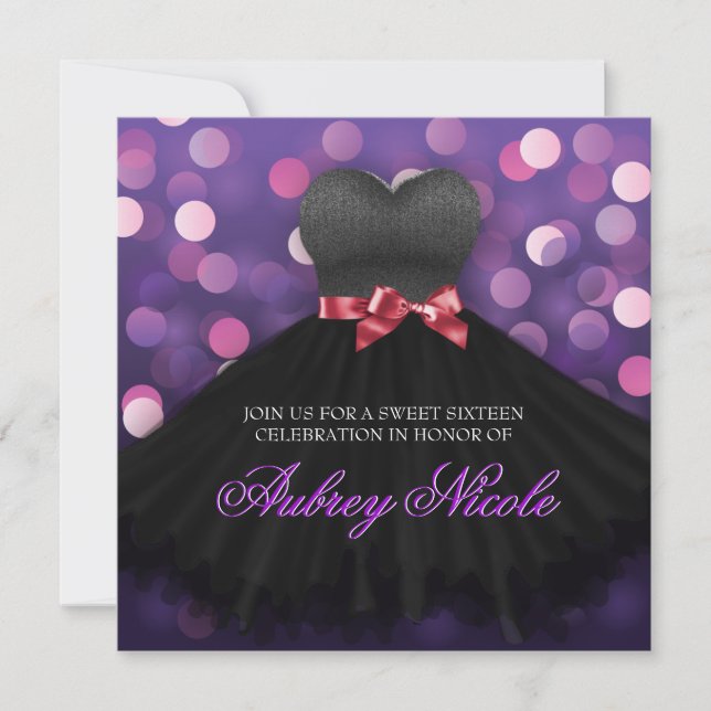 Invitation Sweet sixteen violet Black Dress Birthday Invitati (Devant)