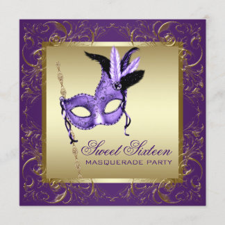 Invitation Sweet sixteen violet et or masquerade
