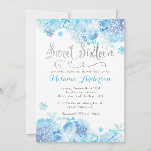 Invitation sweet sixteen, Winter Wonderland (Devant)