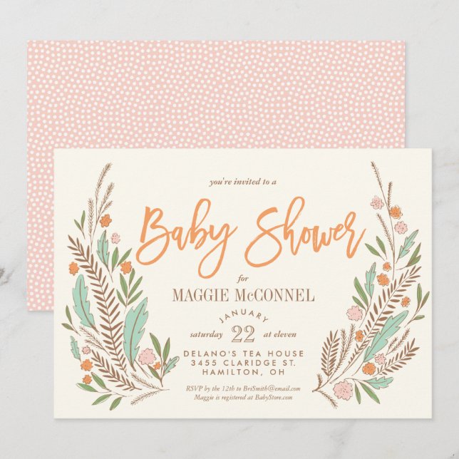 Invitation Sweet Sprigs Baby showers neutres selon le sexe In (Devant / Derrière)