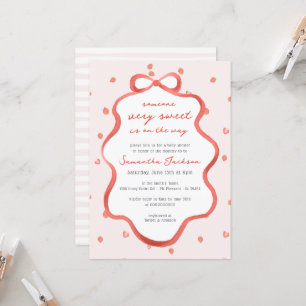 Invitation Sweet Strawberry Girl Red Bow Baby shower