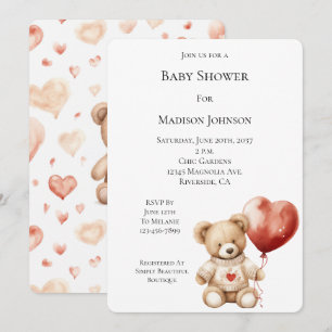Invitation Sweet Teddy Bear Baby shower de ballon coeur