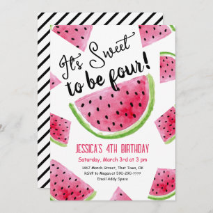 Invitation Sweet to Be Four Melon Anniversaire Fête Invitatio