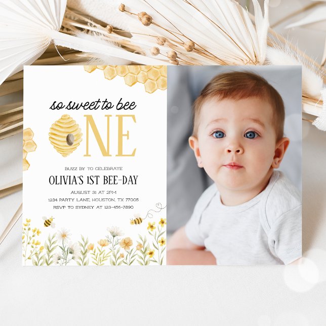 Invitation Sweet to Bee One Bee 1st Birthday Photo (Créateur téléchargé)