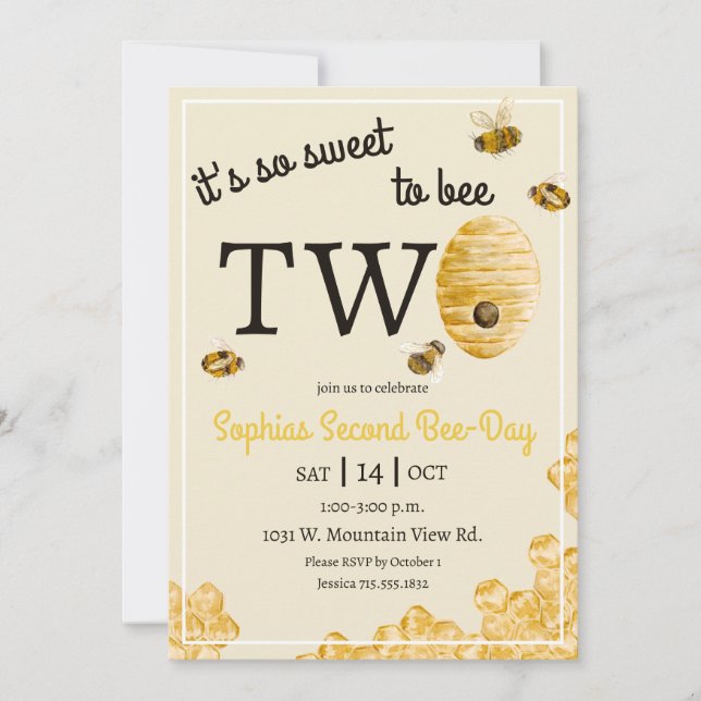 Invitation Sweet to Bee Two Honeycomb Bees Second Birthday (Devant)