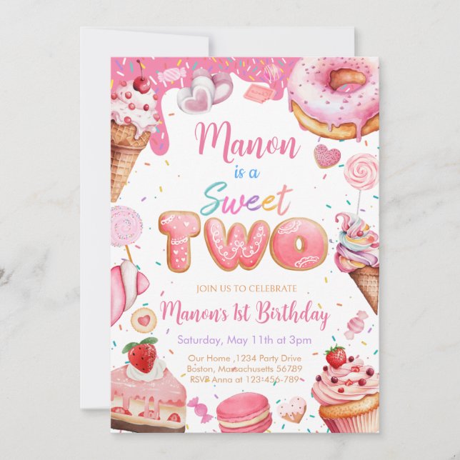 Invitation Sweet Two Birthday Girl (Devant)