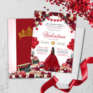Invitation Sweet Valentine's Day Rose rouge Floral Quinceaner